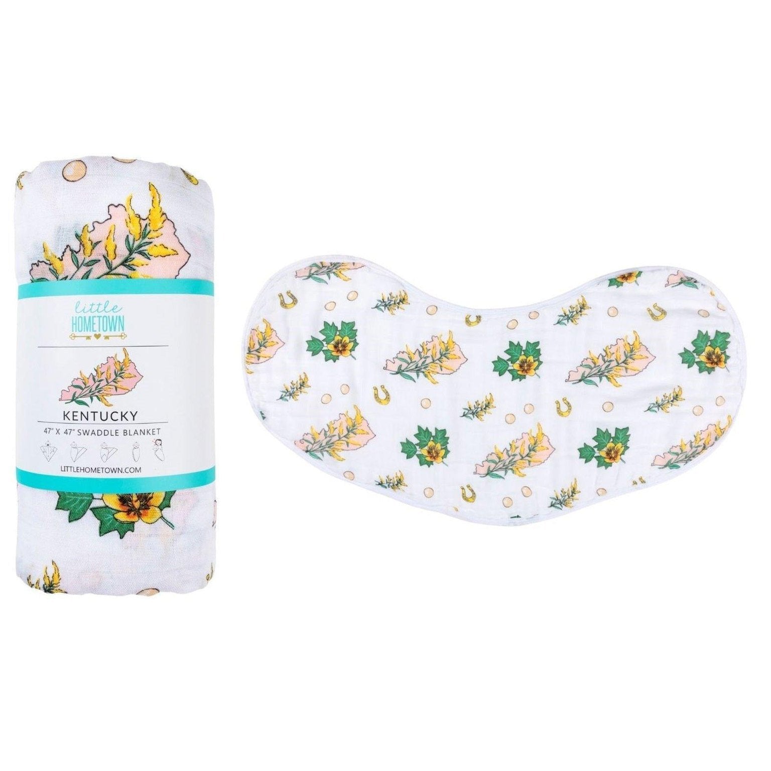 Conjunto de regalo: manta de muselina para envolver al bebé y paño para eructar/babero combinados de Kentucky Baby (floral)