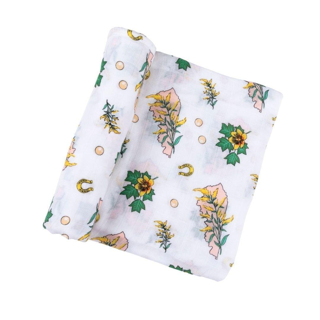 Conjunto de regalo: manta de muselina para envolver al bebé y paño para eructar/babero combinados de Kentucky Baby (floral)