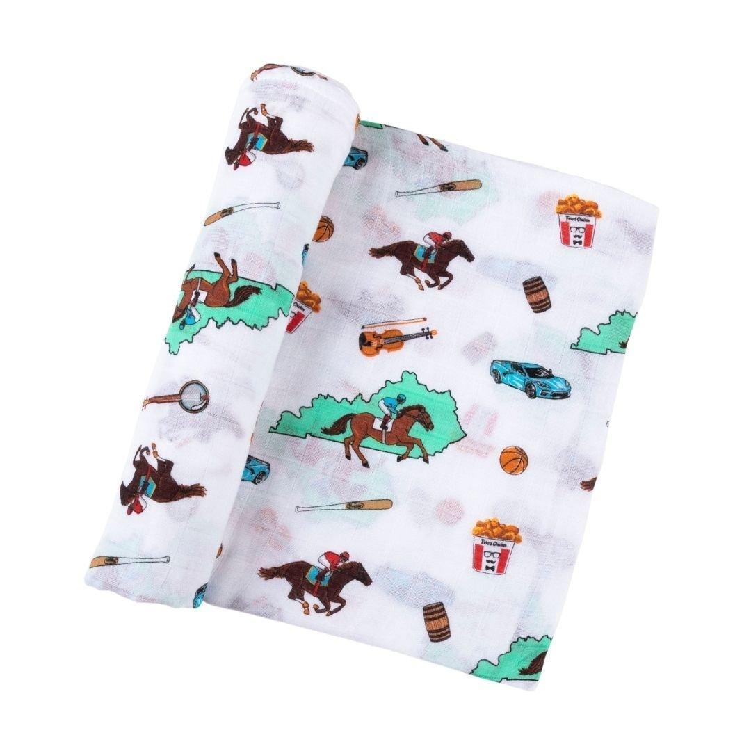 Conjunto de regalo: manta de muselina para envolver al bebé y paño para eructar/babero combinados de Kentucky Baby