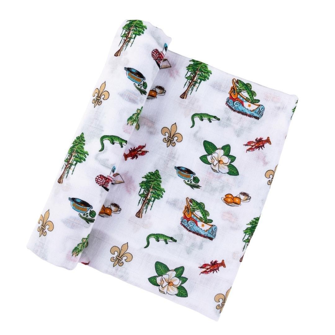 Conjunto de regalo: manta de muselina para envolver al bebé y paño eructador/babero combinados de Louisiana Baby