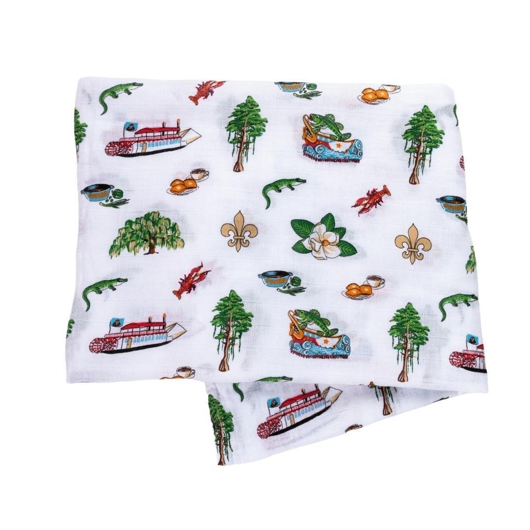 Conjunto de regalo: manta de muselina para envolver al bebé y paño eructador/babero combinados de Louisiana Baby