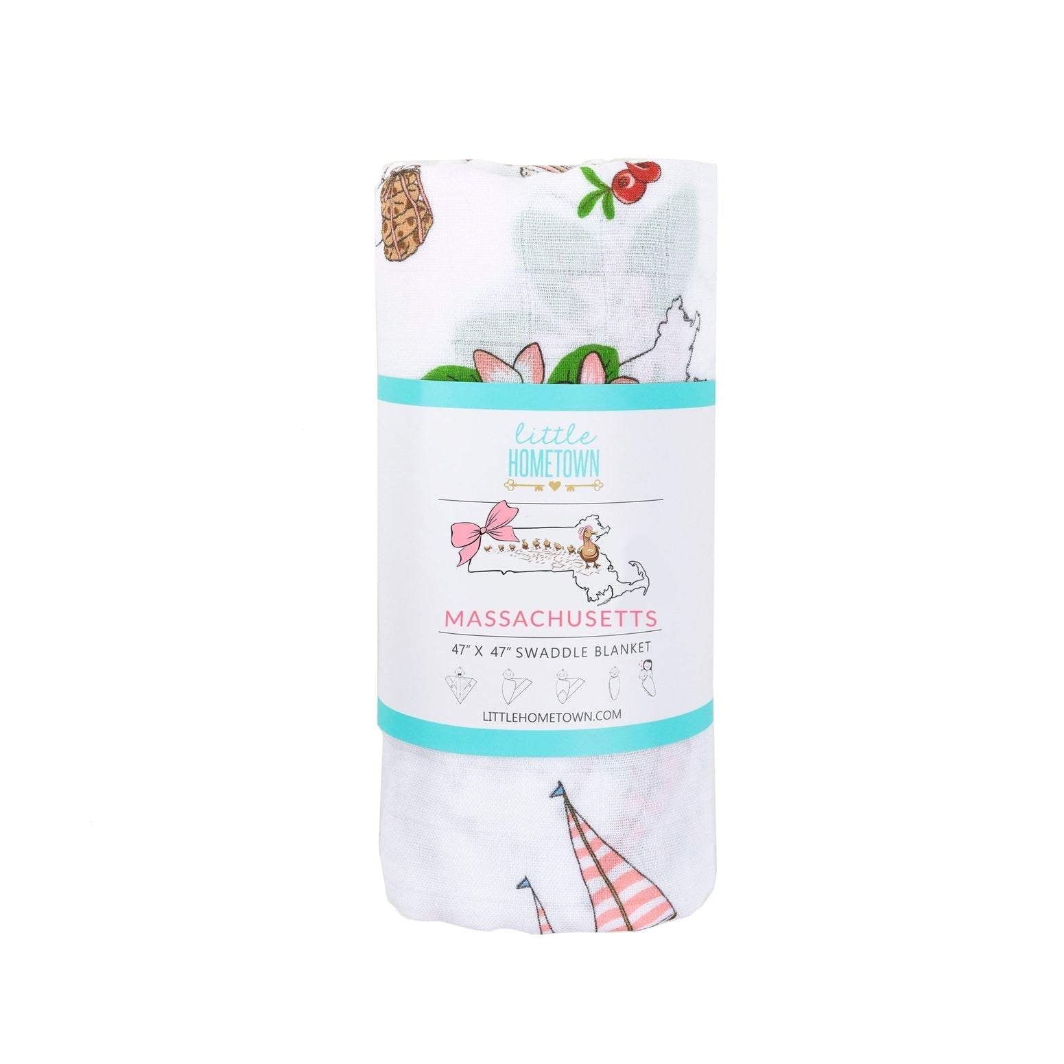 Conjunto de regalo: manta de muselina para bebé con diseño floral de Massachusetts y babero/paño para eructar