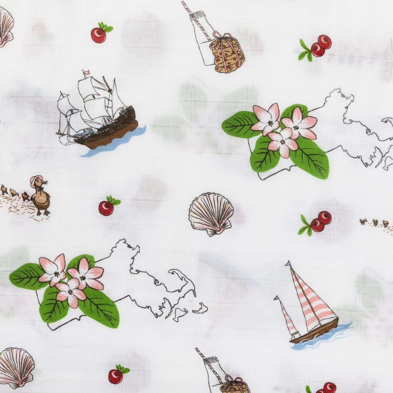 Conjunto de regalo: manta de muselina para bebé con diseño floral de Massachusetts y babero/paño para eructar