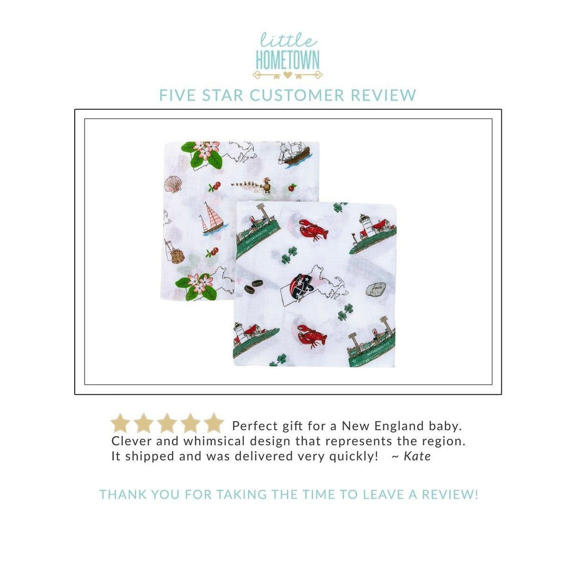 Conjunto de regalo: manta de muselina para bebé con diseño floral de Massachusetts y babero/paño para eructar