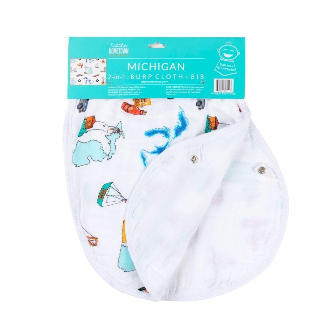 Conjunto de regalo: manta de muselina para envolver al bebé y paño para eructar/babero combinado de Michigan Baby