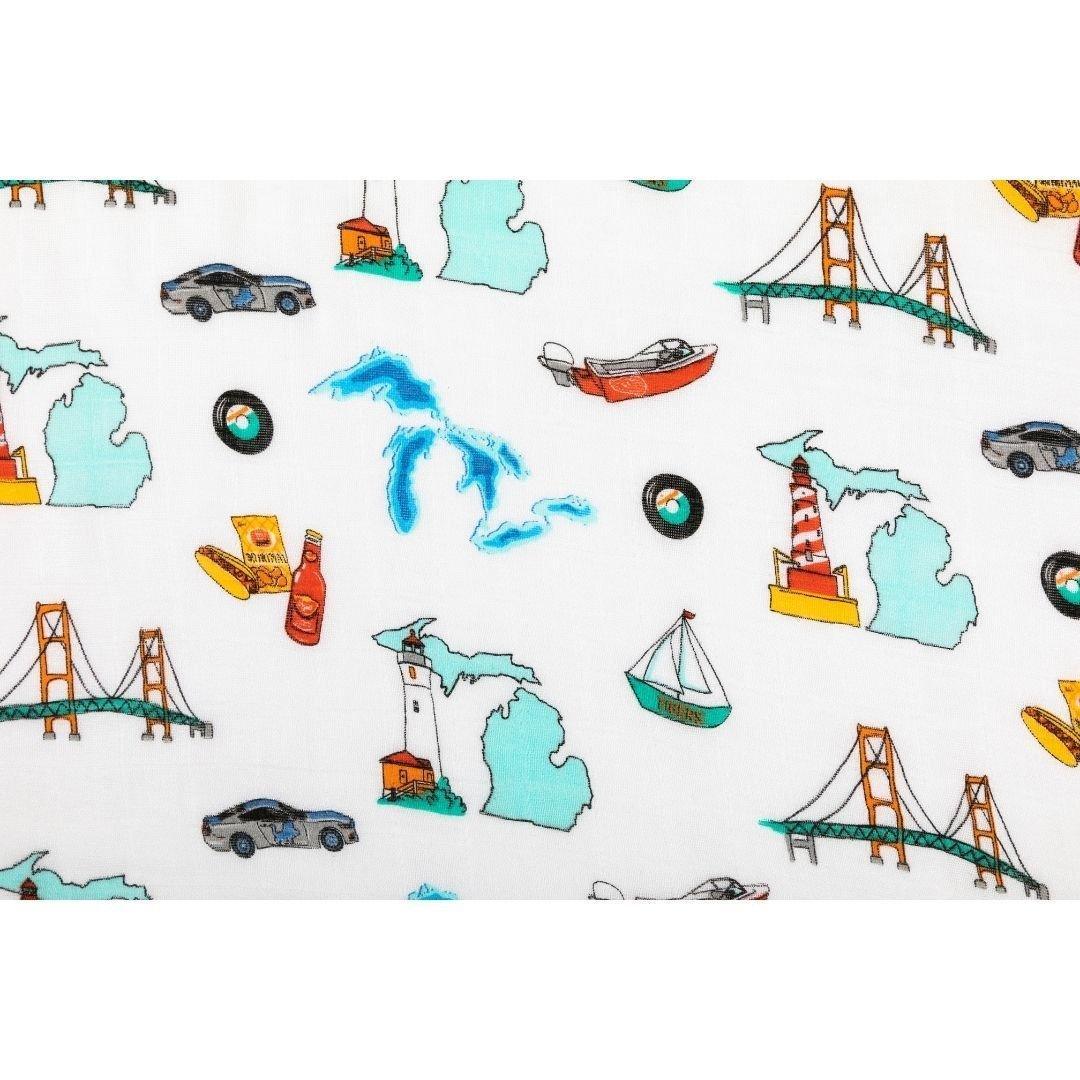 Conjunto de regalo: manta de muselina para envolver al bebé y paño para eructar/babero combinado de Michigan Baby