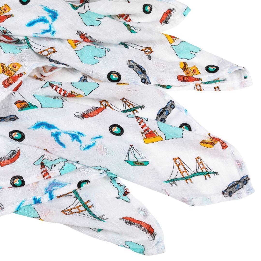 Conjunto de regalo: manta de muselina para envolver al bebé y paño para eructar/babero combinado de Michigan Baby