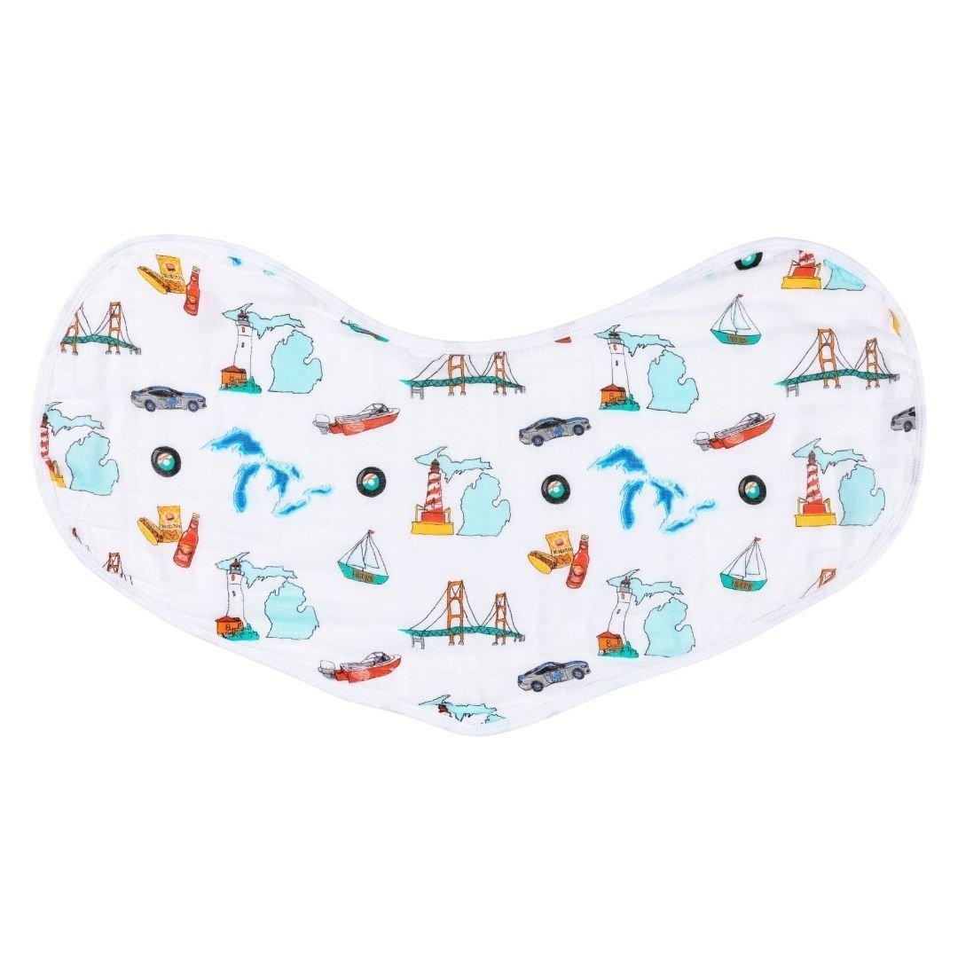 Conjunto de regalo: manta de muselina para envolver al bebé y paño para eructar/babero combinado de Michigan Baby