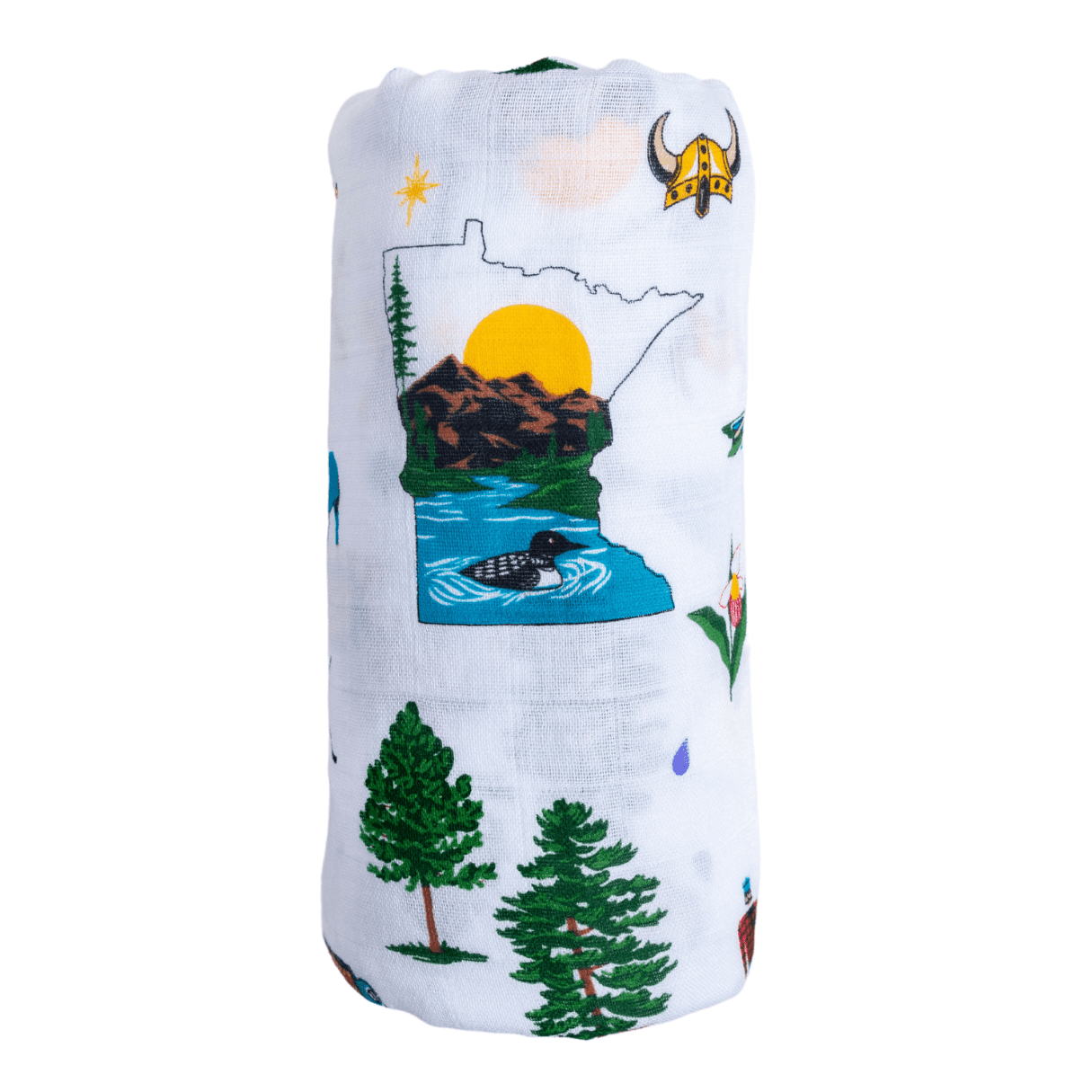 Conjunto de regalo: manta de muselina para envolver al bebé y paño eructador/babero combinados de Minnesota Baby