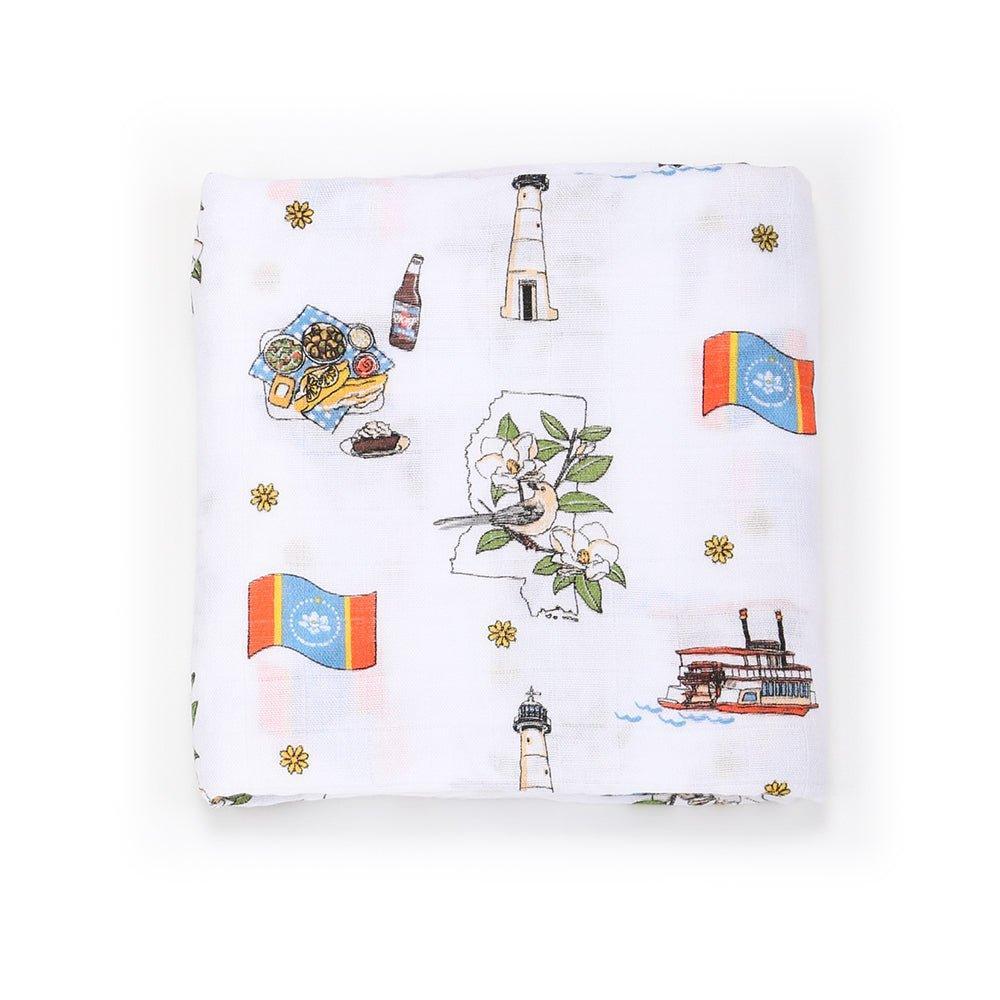Conjunto de regalo: manta de muselina Mississippi para envolver al bebé y paño para eructar/babero combinado