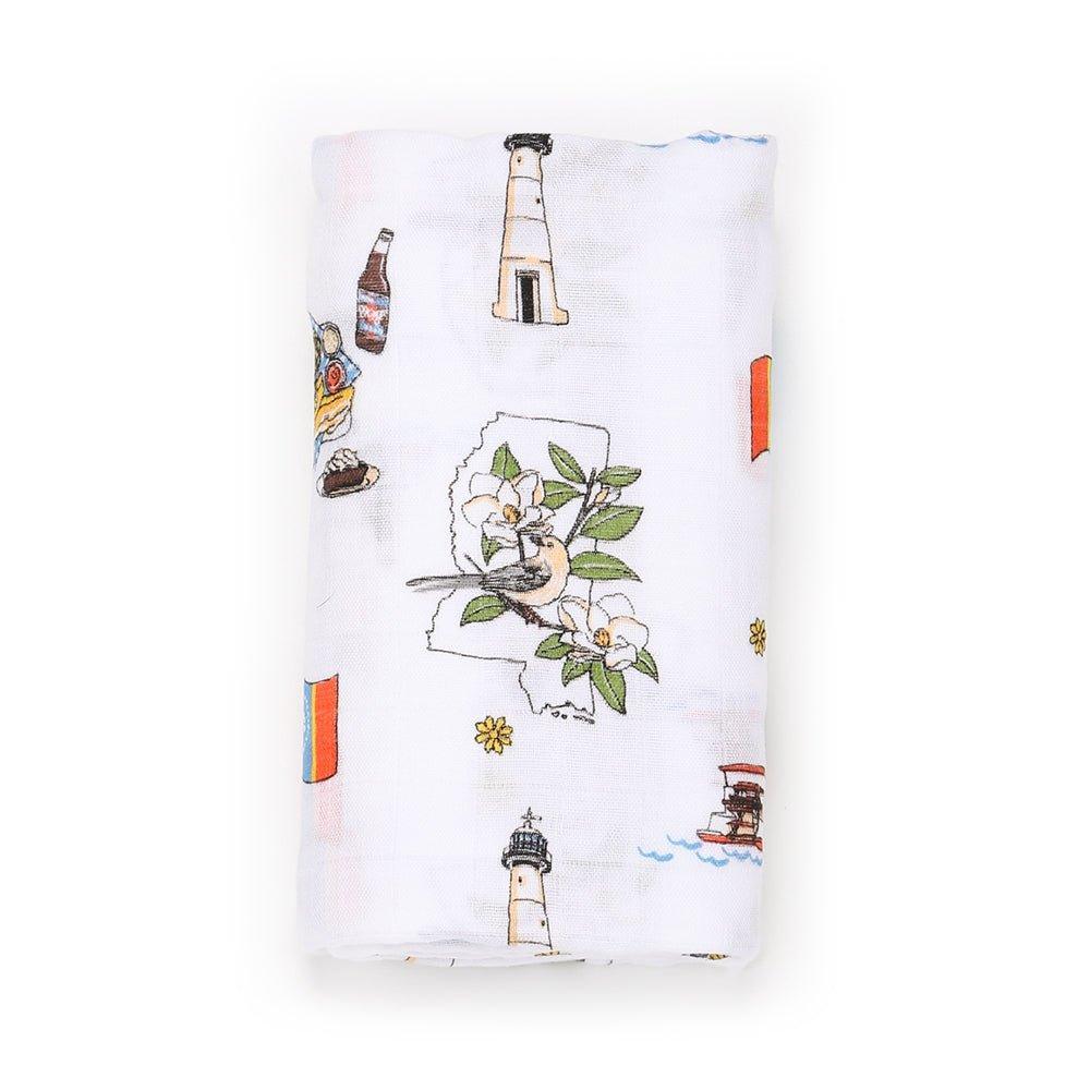 Conjunto de regalo: manta de muselina Mississippi para envolver al bebé y paño para eructar/babero combinado
