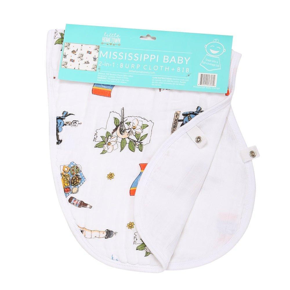 Conjunto de regalo: manta de muselina Mississippi para envolver al bebé y paño para eructar/babero combinado