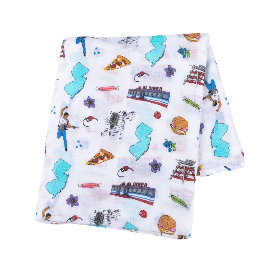 Conjunto de regalo: manta de muselina para envolver al bebé y paño para eructar/babero combinados de New Jersey Baby