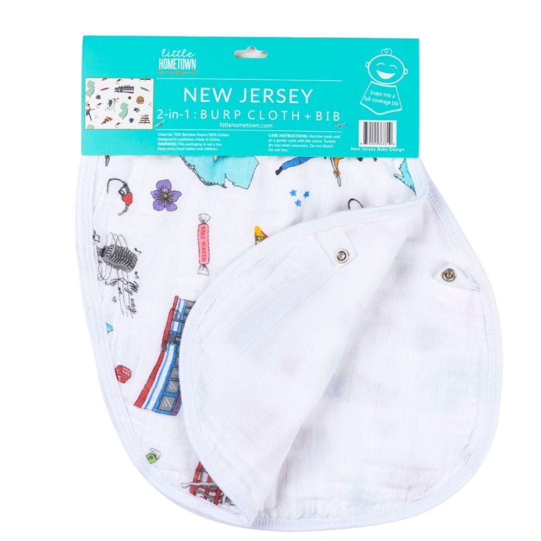 Conjunto de regalo: manta de muselina para envolver al bebé y paño para eructar/babero combinados de New Jersey Baby