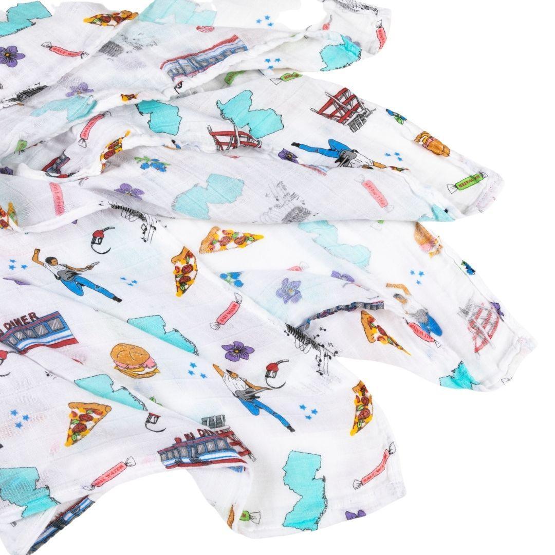 Conjunto de regalo: manta de muselina para envolver al bebé y paño para eructar/babero combinados de New Jersey Baby