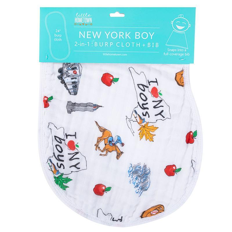 Conjunto de regalo: manta de muselina para envolver al bebé y paño para eructar/babero combinados para niño de New York Baby