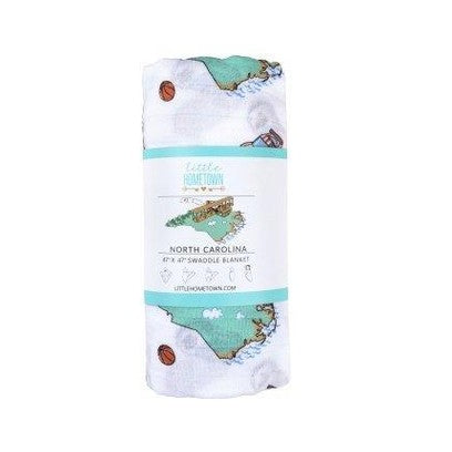 Conjunto de regalo: manta de muselina para envolver al bebé y paño eructador/babero combinados de Carolina del Norte