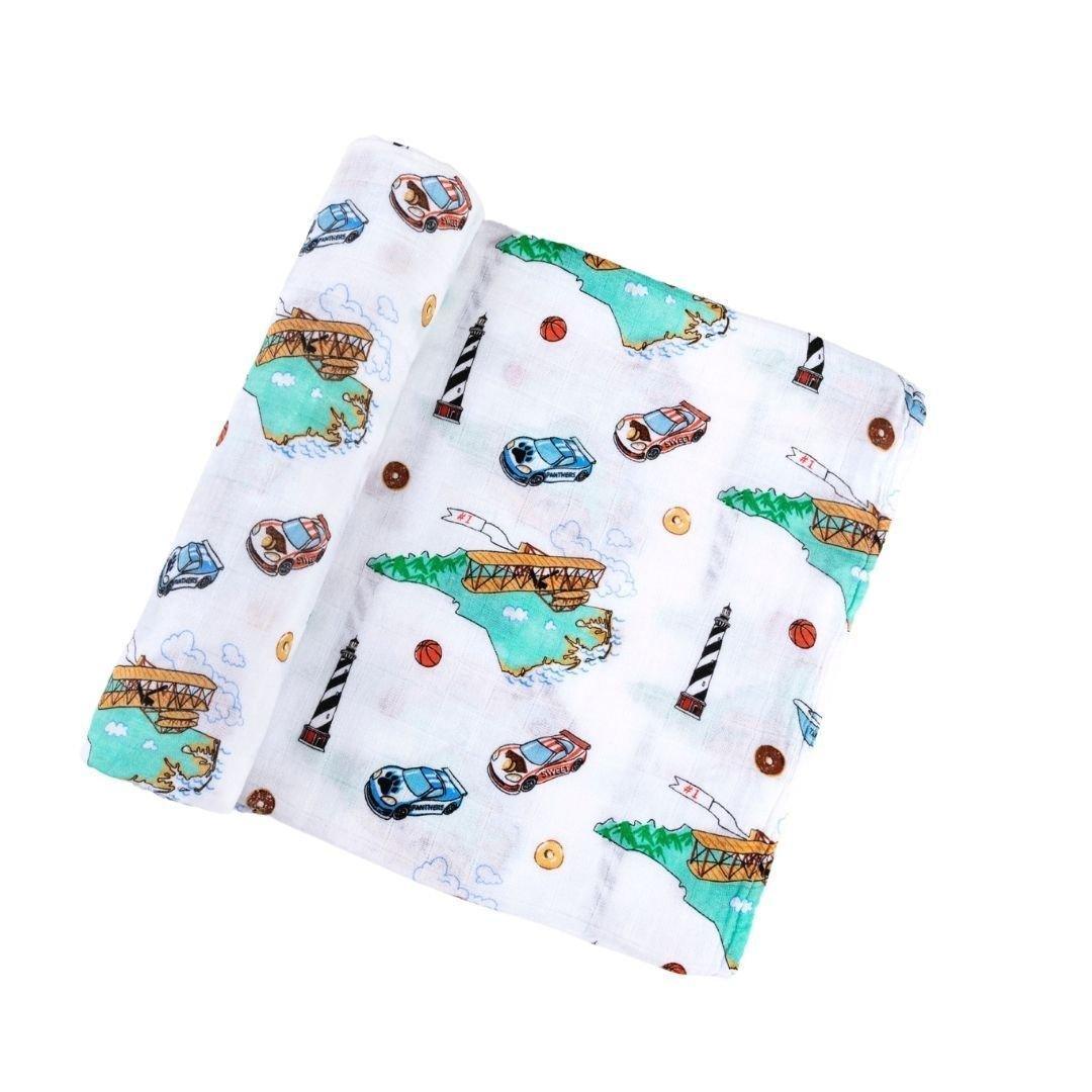 Conjunto de regalo: manta de muselina para envolver al bebé y paño eructador/babero combinados de Carolina del Norte