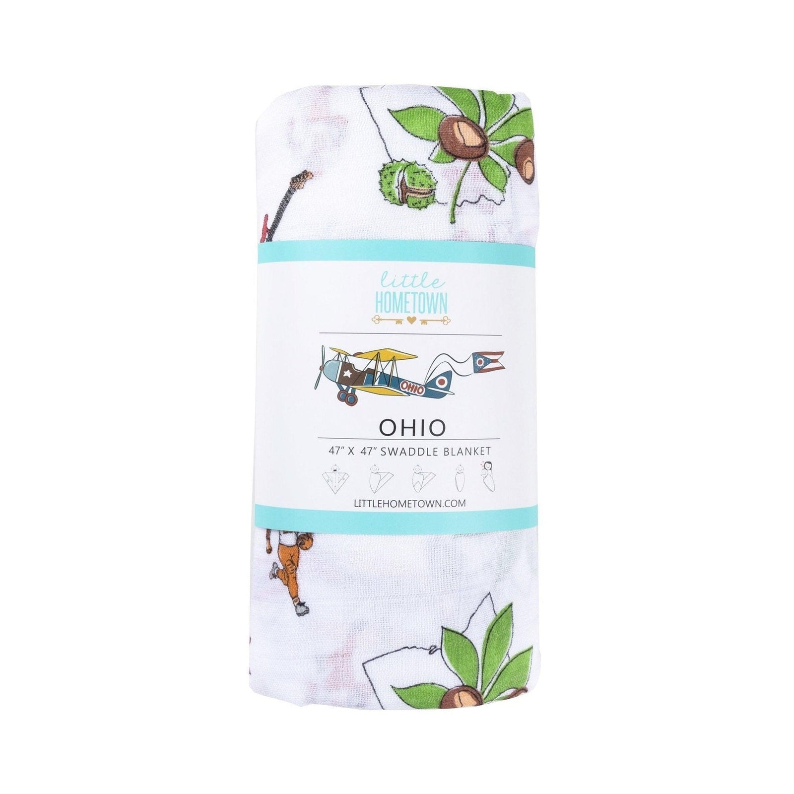 Conjunto de regalo: manta de muselina para envolver al bebé y paño para eructar/babero combinados de Ohio Baby