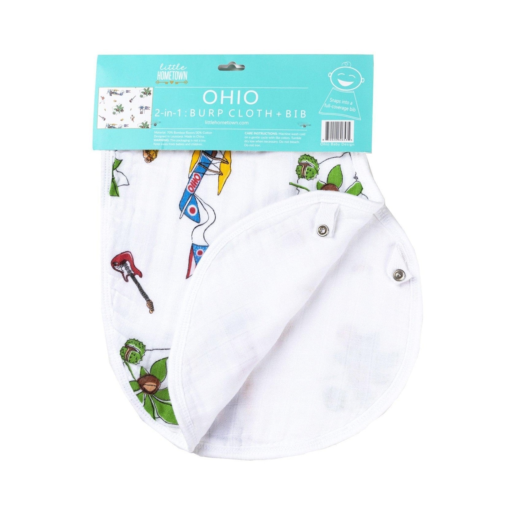 Conjunto de regalo: manta de muselina para envolver al bebé y paño para eructar/babero combinados de Ohio Baby