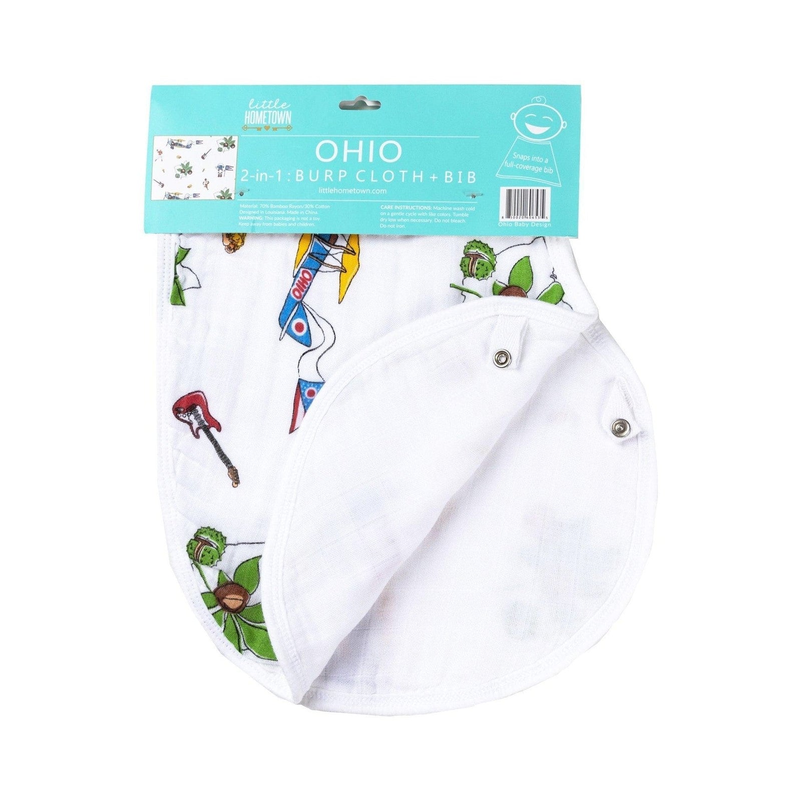 Conjunto de regalo: manta de muselina para envolver al bebé y paño para eructar/babero combinados de Ohio Baby