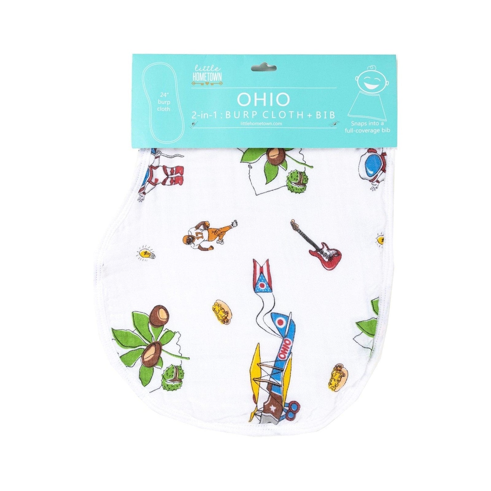 Conjunto de regalo: manta de muselina para envolver al bebé y paño para eructar/babero combinados de Ohio Baby