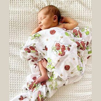 Conjunto de regalo: manta de muselina para envolver al bebé Ohio Baby (floral) y babero/eructo combinado