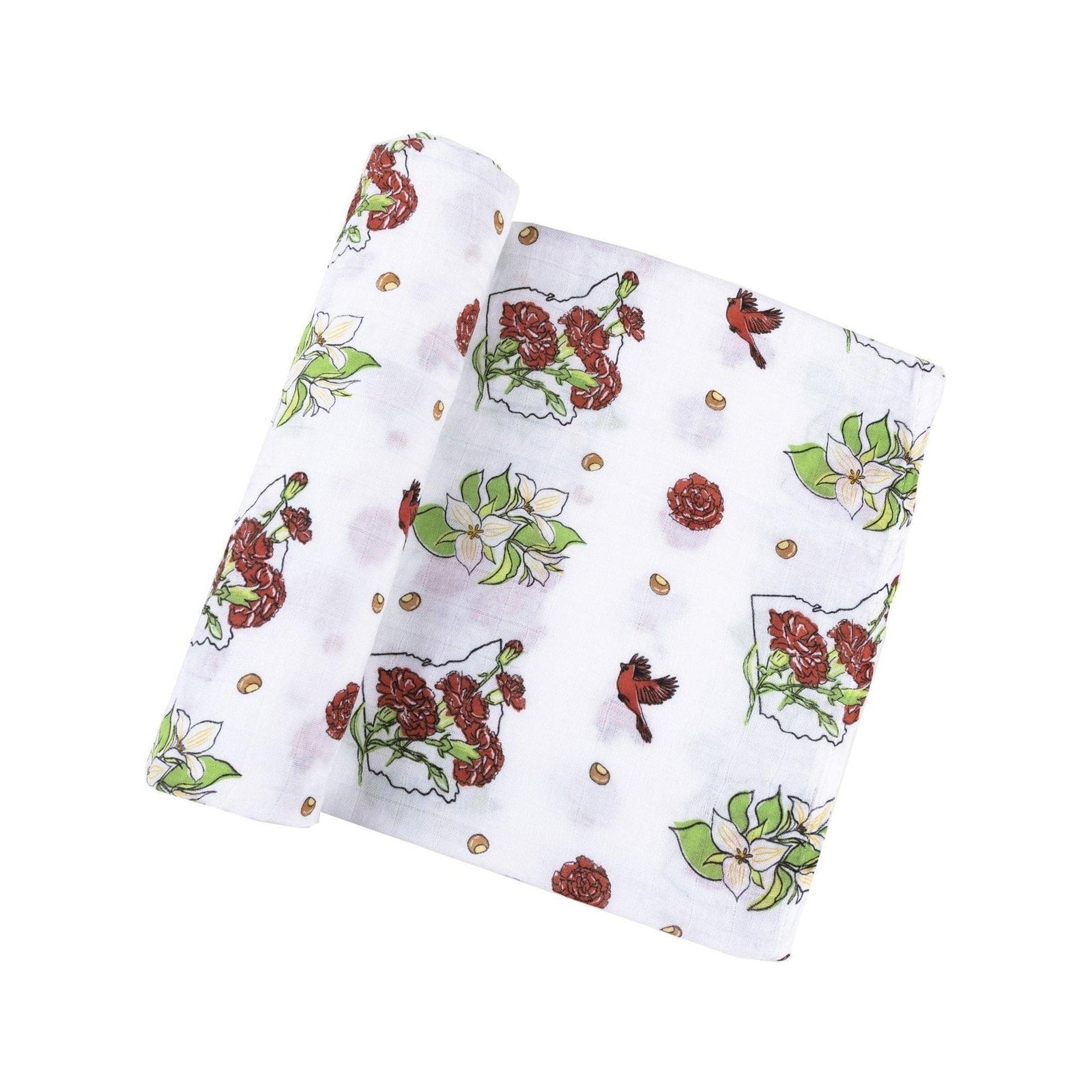 Conjunto de regalo: manta de muselina para envolver al bebé Ohio Baby (floral) y babero/eructo combinado