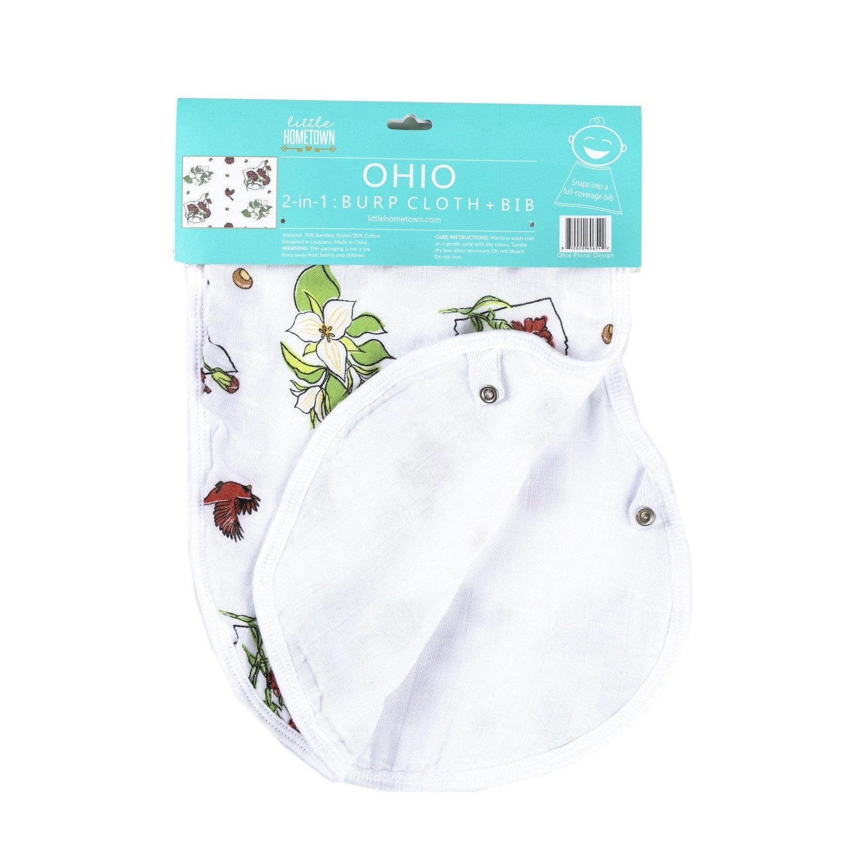 Conjunto de regalo: manta de muselina para envolver al bebé Ohio Baby (floral) y babero/eructo combinado