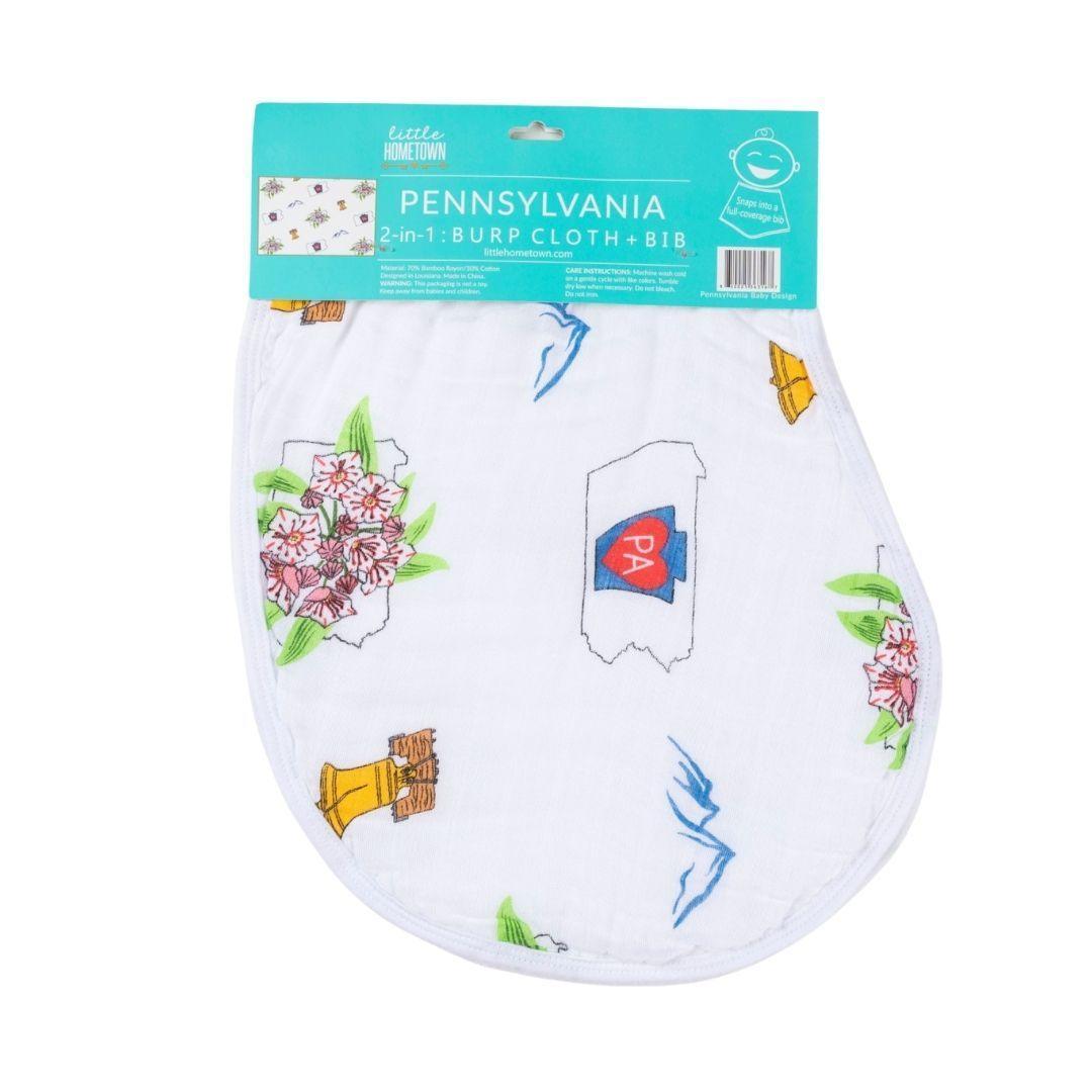 Conjunto de regalo: manta de muselina para envolver al bebé y paño eructador/babero combinados de Pennsylvania Baby