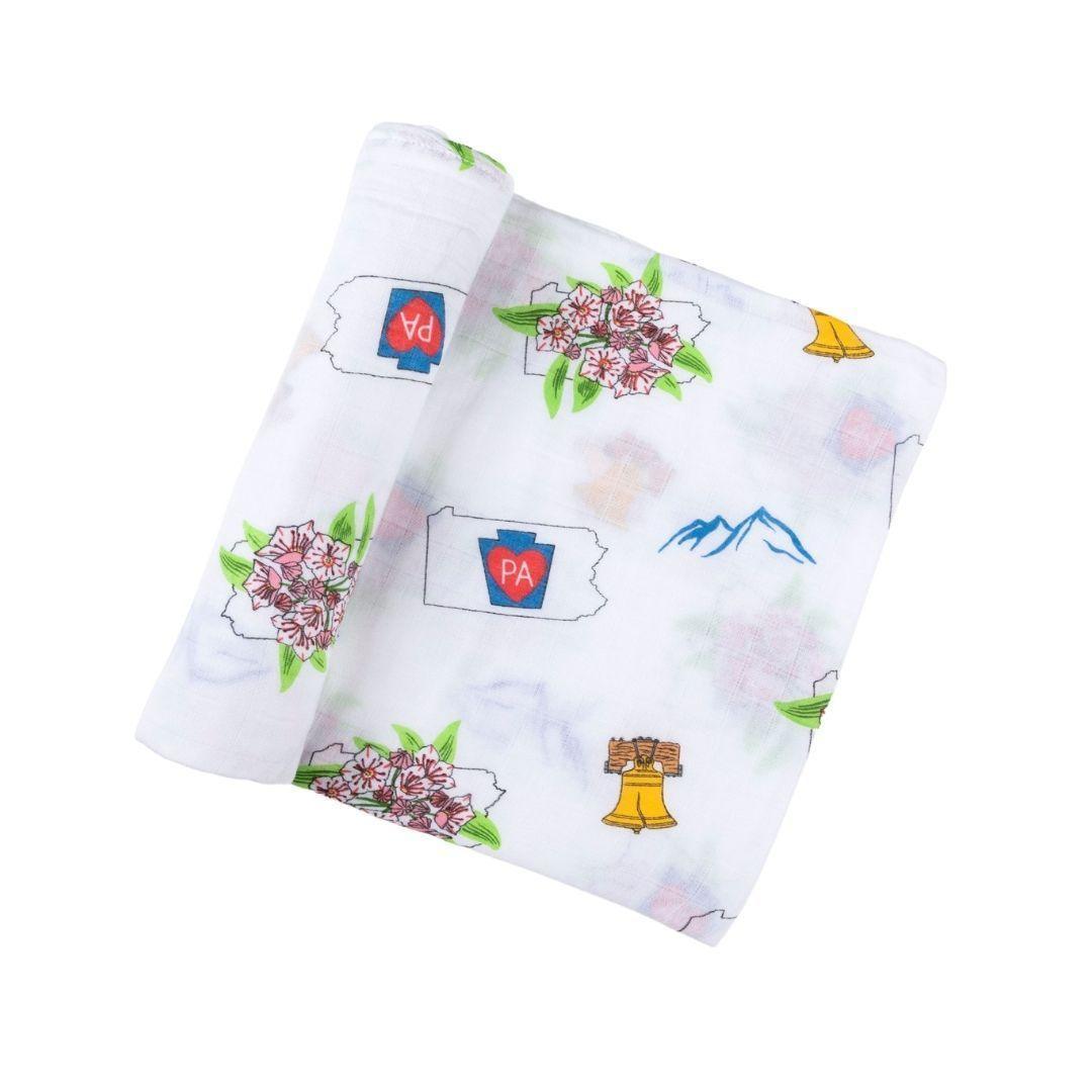 Conjunto de regalo: manta de muselina para envolver al bebé y paño eructador/babero combinados de Pennsylvania Baby