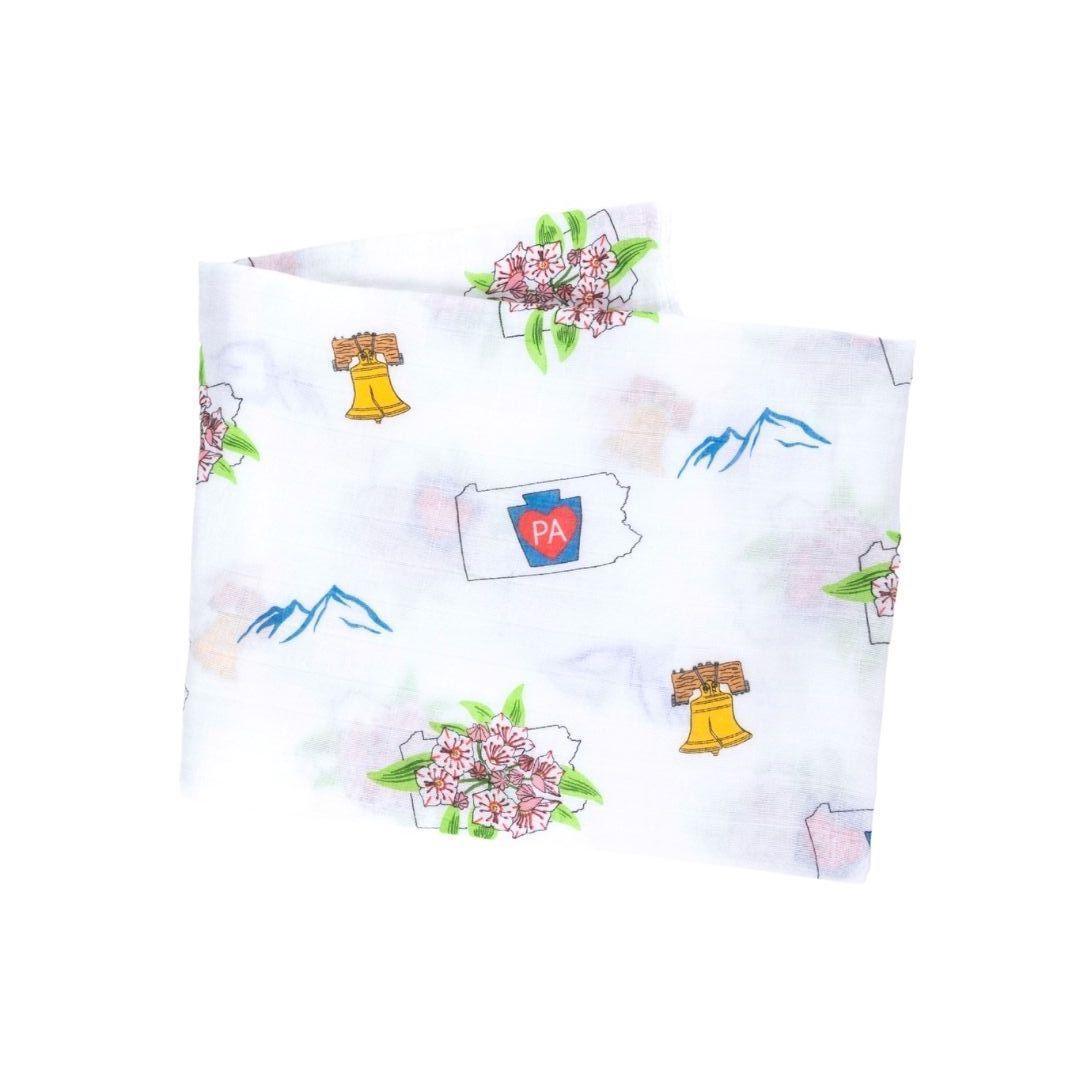 Conjunto de regalo: manta de muselina para envolver al bebé y paño eructador/babero combinados de Pennsylvania Baby