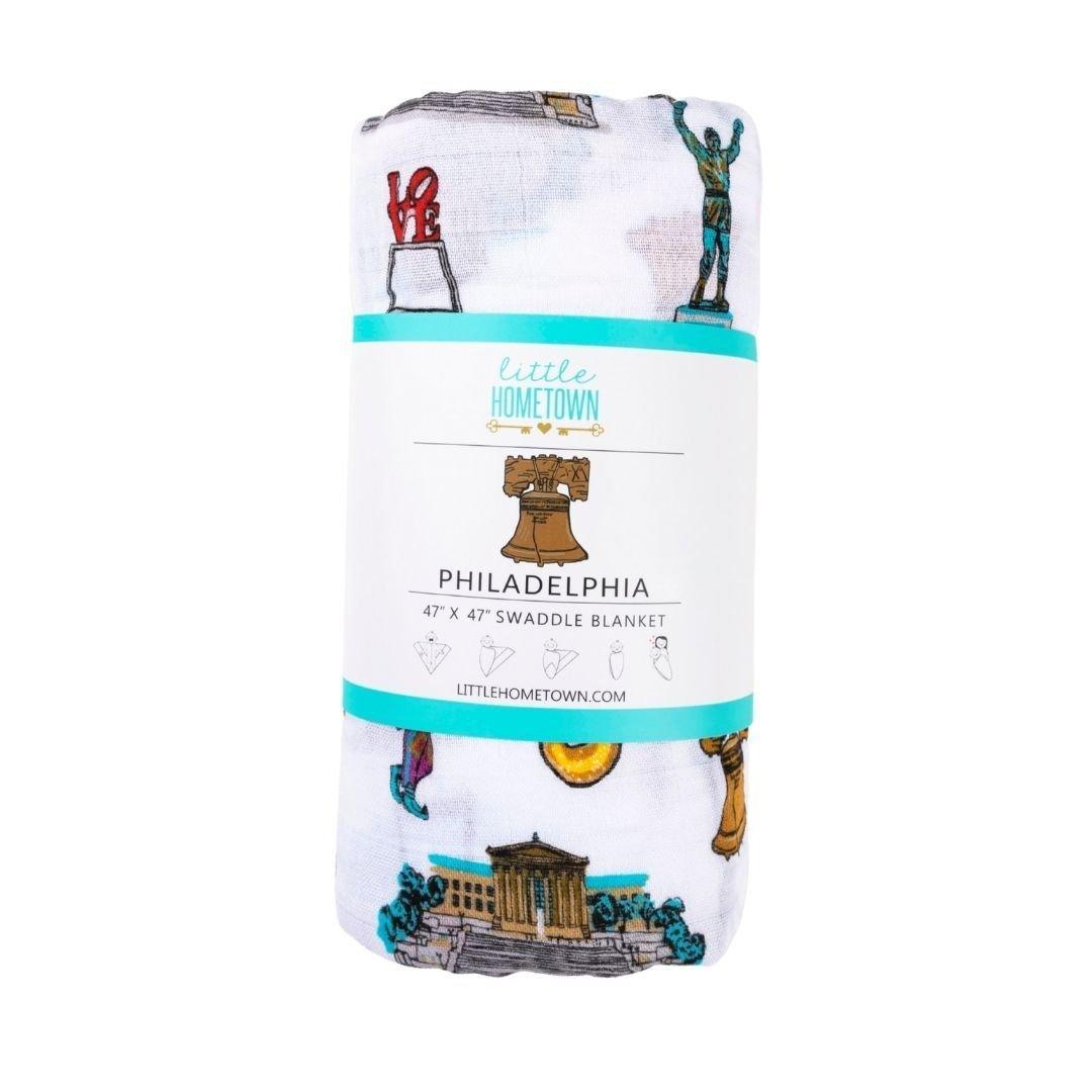 Conjunto de regalo: manta de muselina para envolver al bebé y paño eructador/babero combinados de Philadelphia Baby