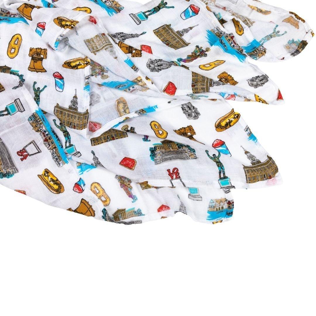 Conjunto de regalo: manta de muselina para envolver al bebé y paño eructador/babero combinados de Philadelphia Baby