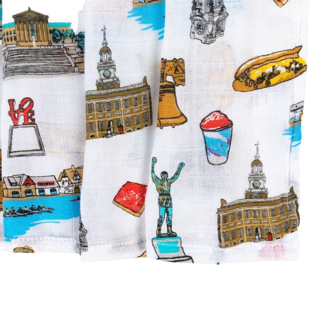 Conjunto de regalo: manta de muselina para envolver al bebé y paño eructador/babero combinados de Philadelphia Baby