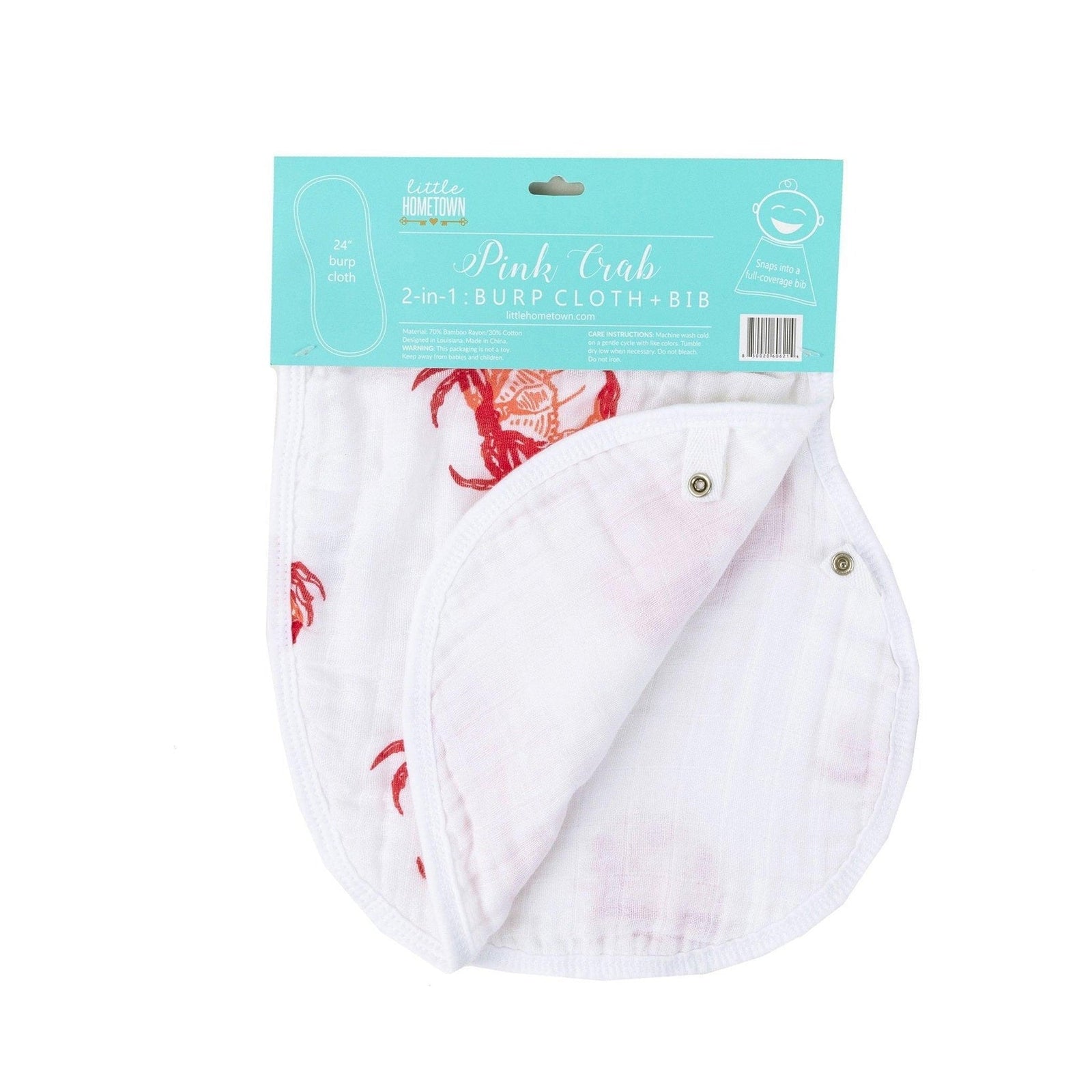 Conjunto de regalo: manta de muselina para bebé con forma de cangrejo rosa y babero/paño para eructar combinado