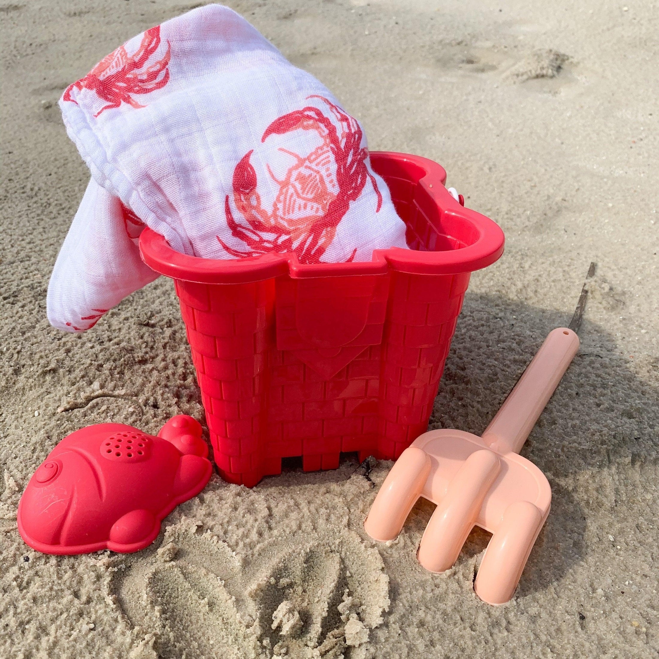 Conjunto de regalo: manta de muselina para bebé con forma de cangrejo rosa y babero/paño para eructar combinado
