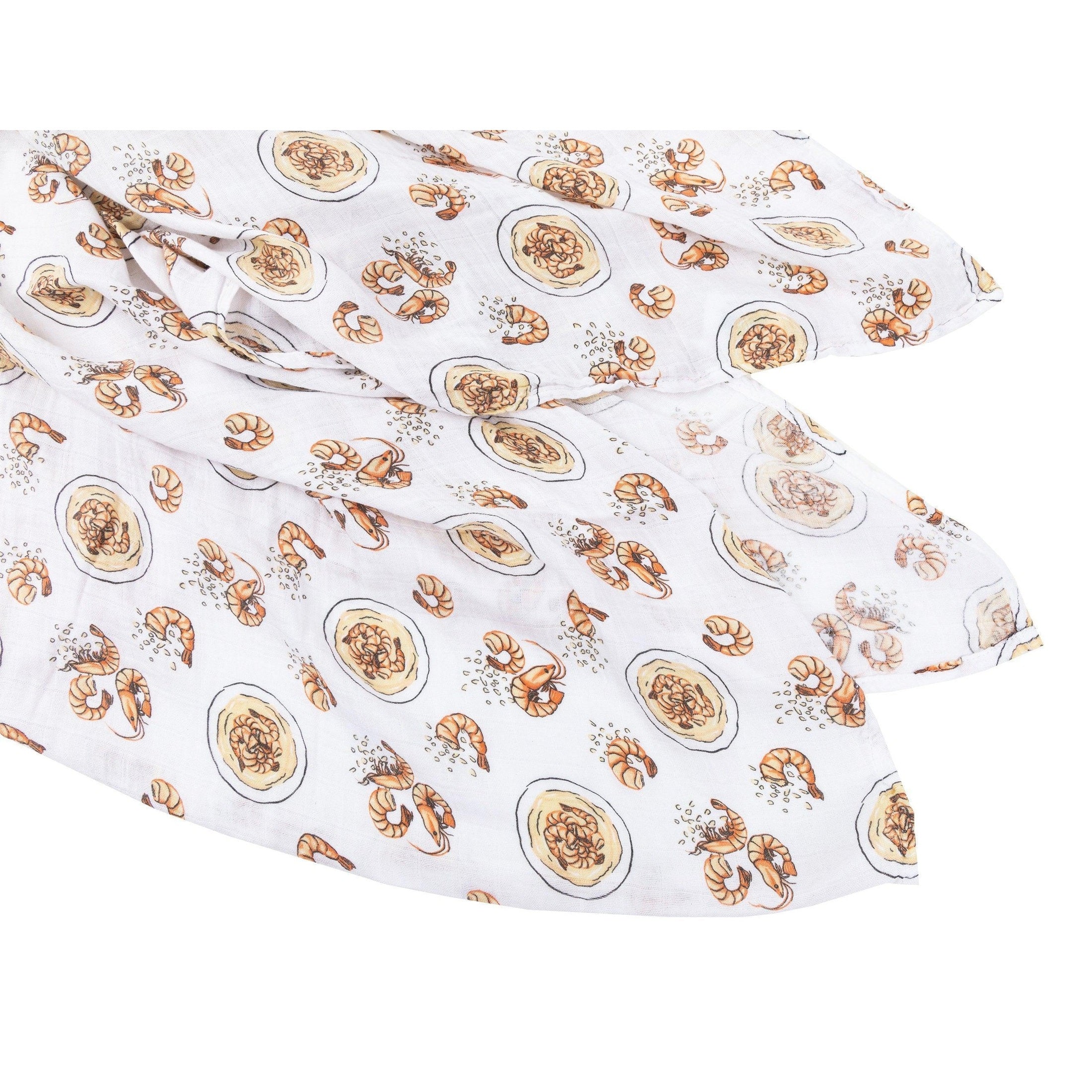 Conjunto de regalo: manta de muselina para bebé Shrimp'n Grits y paño eructador/babero combinado