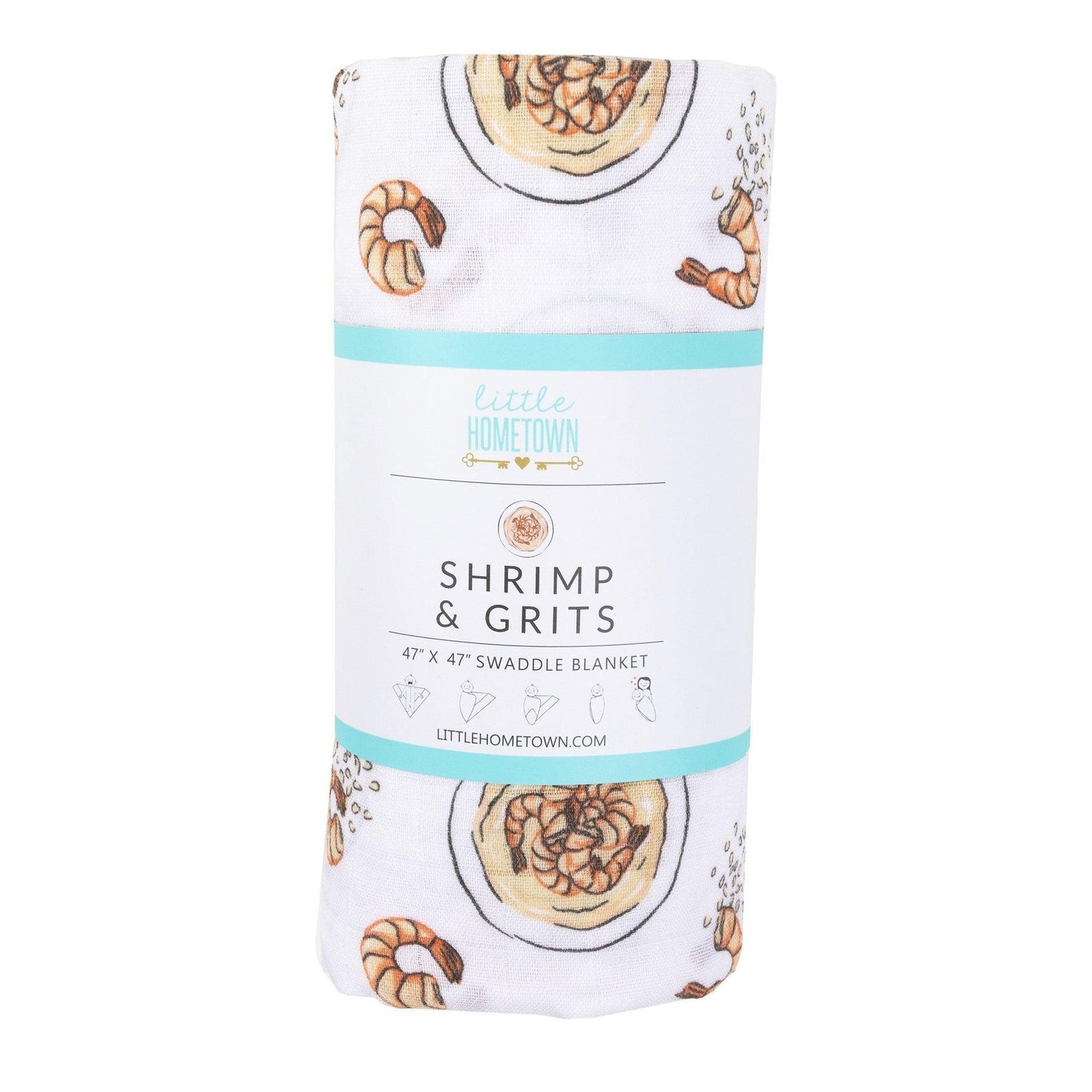 Conjunto de regalo: manta de muselina para bebé Shrimp'n Grits y paño eructador/babero combinado