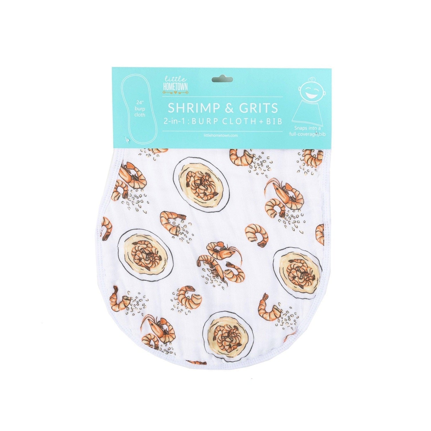 Conjunto de regalo: manta de muselina para bebé Shrimp'n Grits y paño eructador/babero combinado