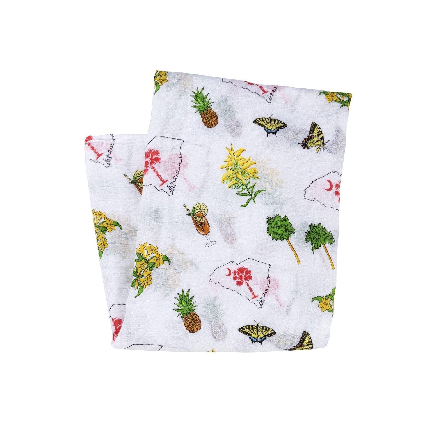 Conjunto de regalo: manta de muselina para bebé niña de Carolina del Sur y paño eructador/babero combinado