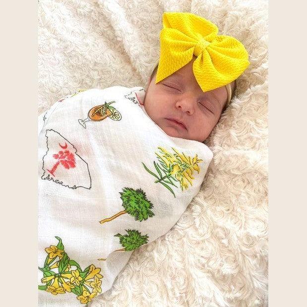 Conjunto de regalo: manta de muselina para bebé niña de Carolina del Sur y paño eructador/babero combinado