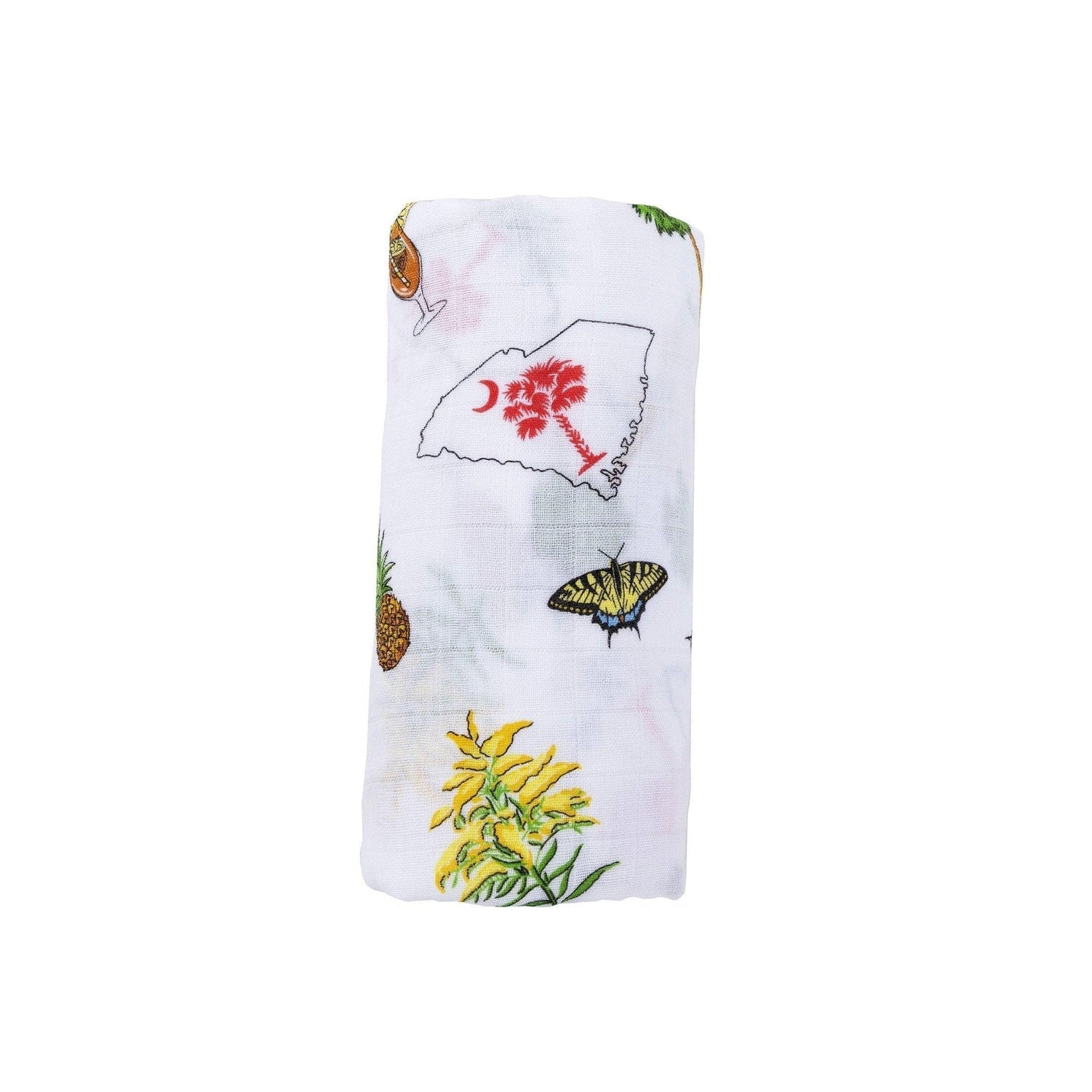 Conjunto de regalo: manta de muselina para bebé niña de Carolina del Sur y paño eructador/babero combinado