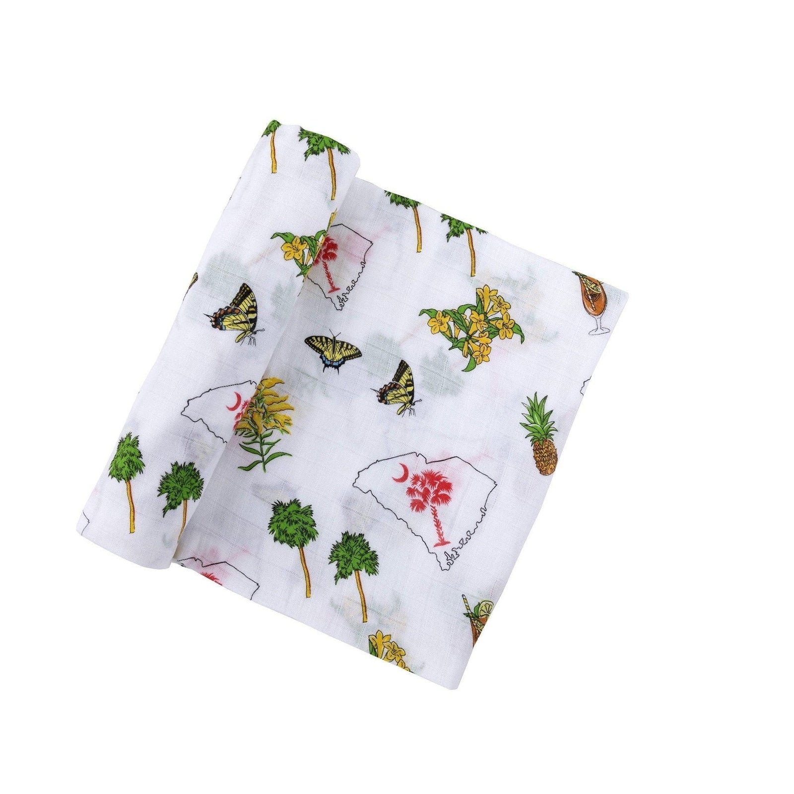 Conjunto de regalo: manta de muselina para bebé niña de Carolina del Sur y paño eructador/babero combinado