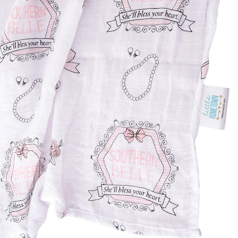 Conjunto de regalo: manta de muselina para envolver al bebé y paño eructador/babero combinados Southern Belle