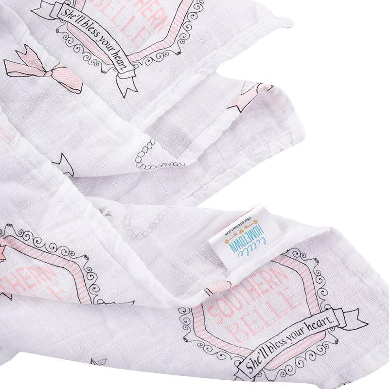 Conjunto de regalo: manta de muselina para envolver al bebé y paño eructador/babero combinados Southern Belle