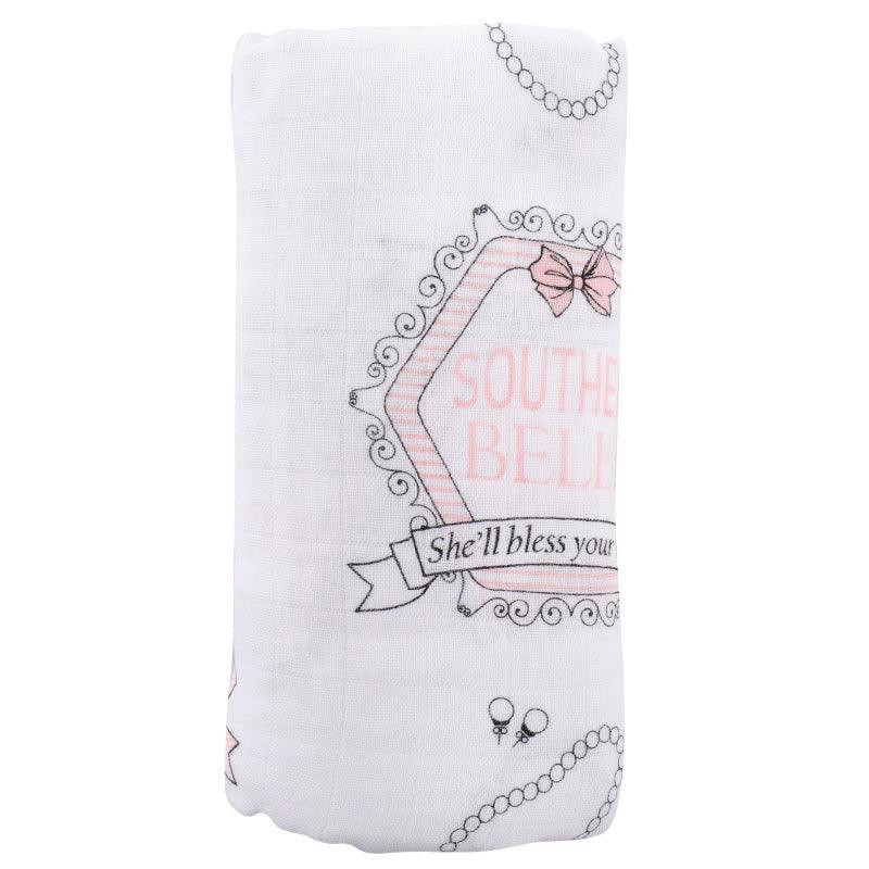 Conjunto de regalo: manta de muselina para envolver al bebé y paño eructador/babero combinados Southern Belle