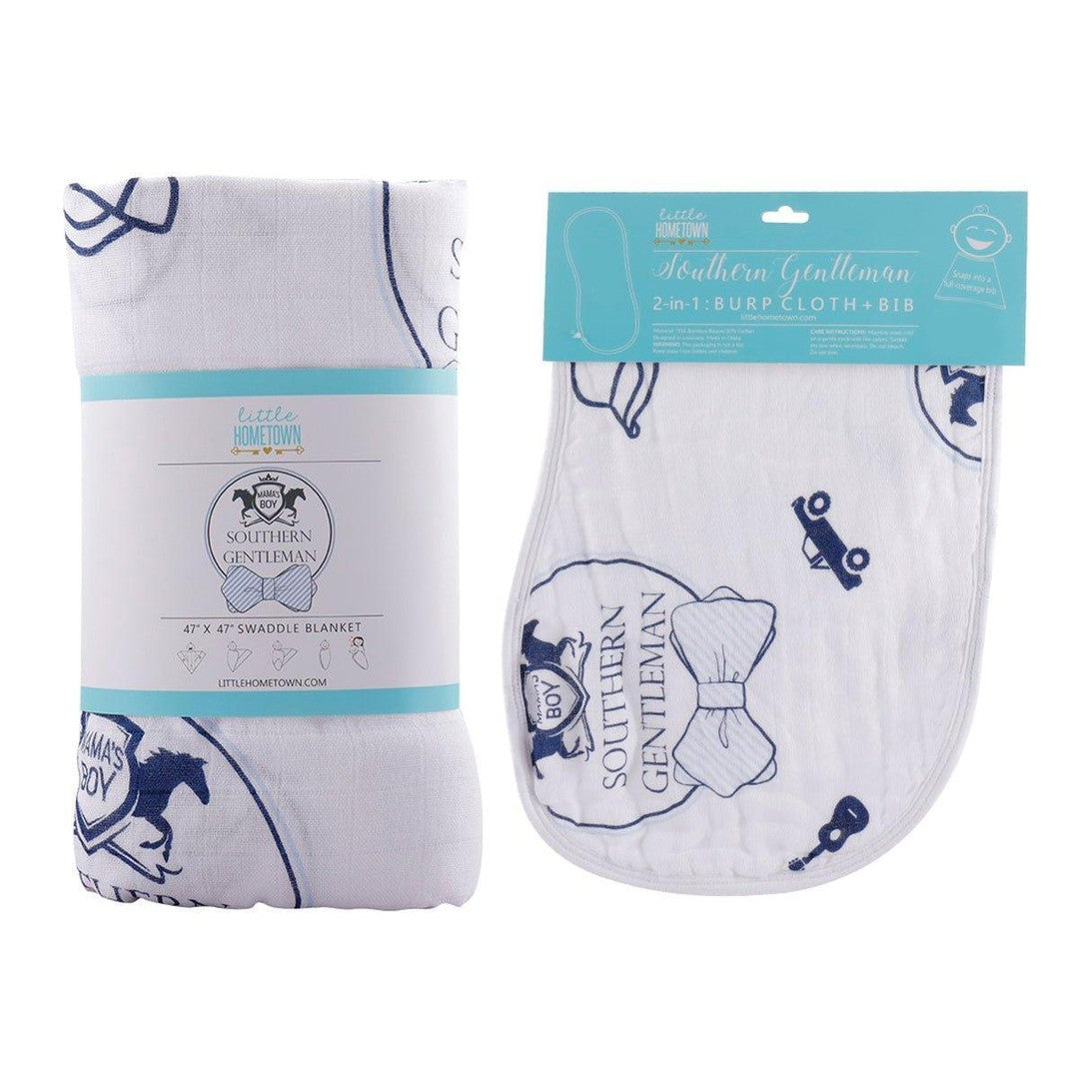 Conjunto de regalo: manta de muselina para bebé y babero/paño para eructar de Southern Gentleman