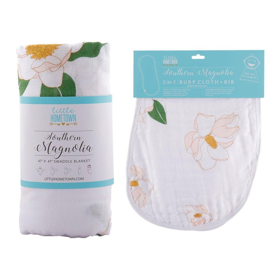 Conjunto de regalo: manta de muselina para bebé y babero/paño para eructar de Southern Magnolia