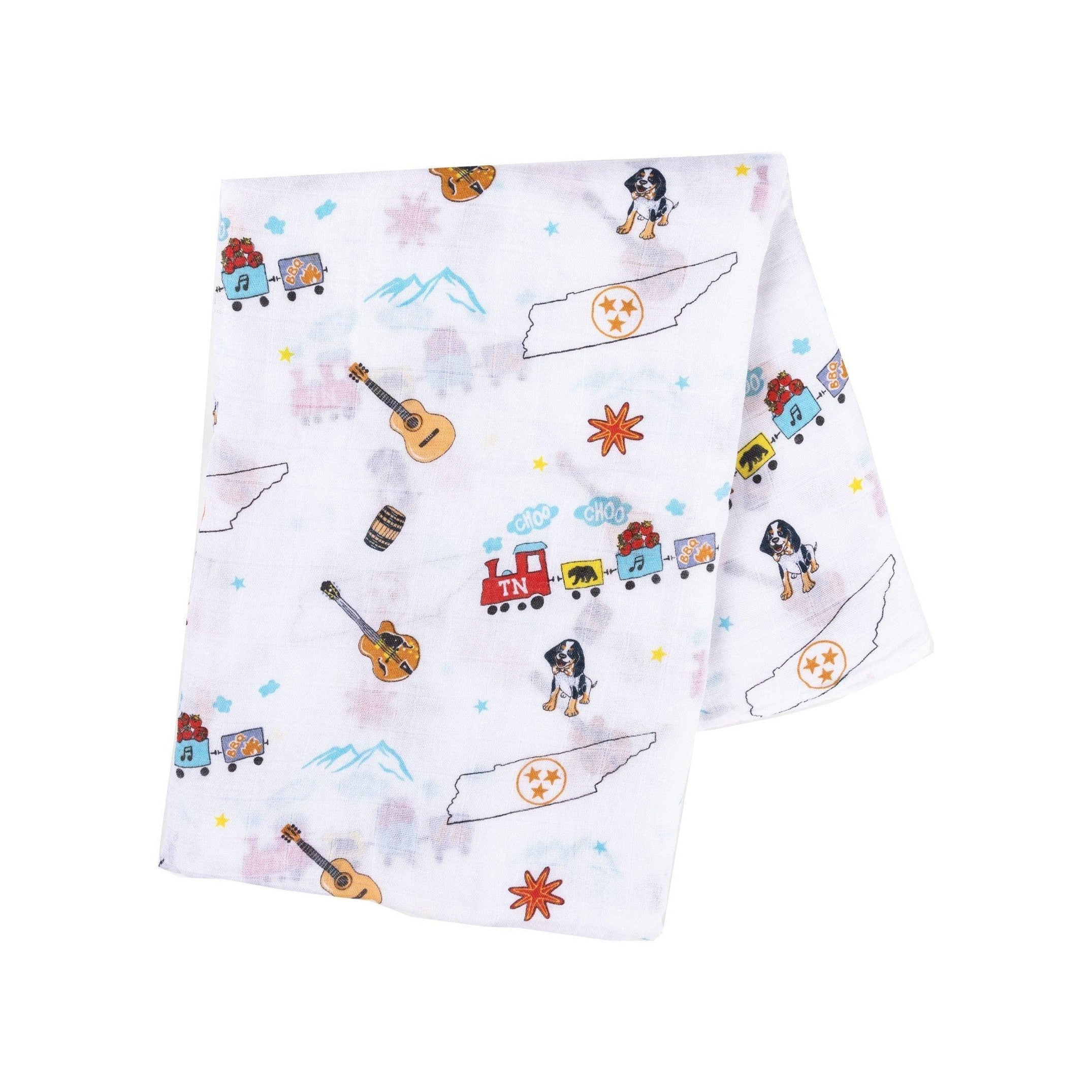 Conjunto de regalo: manta de muselina para envolver al bebé y paño eructador/babero combinados de Tennessee Baby
